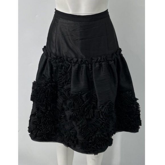 Oscar De La Renta F09 Black Ruffle Applique Tulle Flare Skirt sz 10 NWD